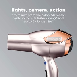 INFINITIPRO BY CONAIR Hair Dryer with Diffuser | Volume and Shine Pro AC Motor Blow Dryer | Includes Diffuser and Concentrator | Rose Gold
