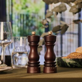 Cole & Mason London Salt & Pepper Mill Gift Set - Refillable Spice Shakers with a Premium Wood Design - Adjustable for Fine to Coarse Seasonings - Chocolate Wood, 7”