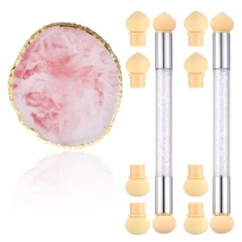 Resin Nail Art Palette with 2pcs UV Gel Gradient Sponges Pens, White Handle UV Gel Nail Gradient Sponges Pen with 8pcs Replaceable Sponge Heads for Nails Art Manicure DIY Tools