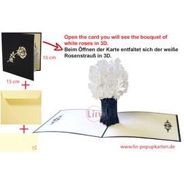 LINPopUp®, LIN17636, pop-up card, flowers, mourning greeting card, sympathy cards, thank you, condolence card, memorial card, white roses, N367