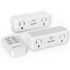 Syantek Wireless Remote Control Outlet Combo Kit, Remote Switch Outlets up to 100ft Range, Each Outlet Contains 1 Always-ON & 1 RF Control Socket, FCC Certified, White (2 Outlets + 1 Remote)
