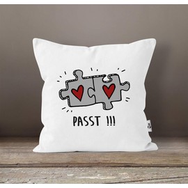 MoonWorks® Cushion Cover Passt!!! 2 Puzzle Pieces Gift Love Relationship Anniversary Valentine's Day Gift White One Size