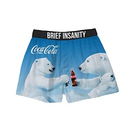 BRIEF INSANITY Coca-Cola Boxers Comfortable Fit | Coke Themed Graphic Print Boxer Shorts for Women & Men (Coca-Cola Polar Bear, Small)