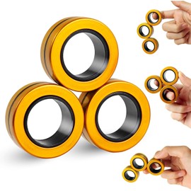 Amyang 3Pcs Fidget toys pack - Stress Relief Magnetic Rings for Man Woman Teens Kids Boys Girls Anxiety, Funny Christmas Stocking Stuffers Gifts Party Favors(Golden)