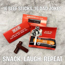 Man Crates, Beef Jerky Gift Box for Men, Includes 3 Flavors of Mini Beef Sticks Individually Wrapped in Dad Jokes