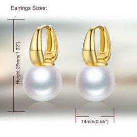 Salanda Pearl Earrings for Women,Pearl Dangle Earrings 18K Gold Plated Hypoallergenic Earrings Pearl Drop Earrings Colorful White 14mm