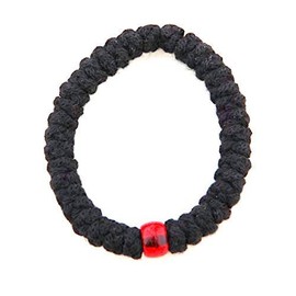 IconsGr Handmade Christian Orthodox Greek Chotki, Komboskoini, Prayer Rope Elastic with Red Bead