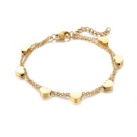 HSWYFCJY Rose Gold/Gold/Silver Women's Bracelet with Heart Pendants, Layered Double Chain Bracelet, Stainless Steel Bracelet for Women, Stainless Steel