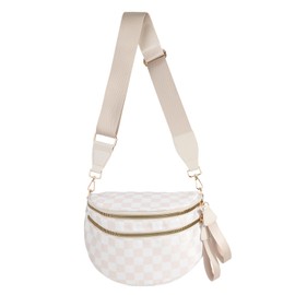 Black and White Checkered Crossbody Bum Bag for Women,Spacious Checkered Purse Fanny Packs Belt Bag Sling Bag with Shoulder Strap (Beige Checkered)