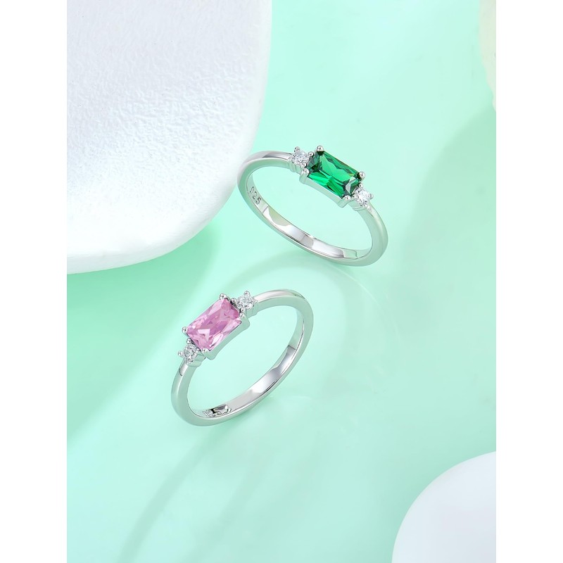 Vesitim Dainty Baguette Wedding Band Sterling Silver Emerald-Cut Created White