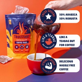 TrueStart Loose 25 Coffee Bags - Super Blend, Quick Brew Coffee Bag, Biodegradable Bags in Recyclable Pouch, Little Coffee Bags for Travel