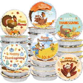 WorldBazaar Round Thanksgiving Leftover Food Containers Disposable 36 Pcs Thanksgiving Aluminum Containers with Lids Goodie Sacks Containers Fall Party Supplies