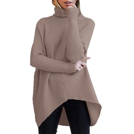 ANRABESS Womens Oversized Turtleneck Batwing Long Sleeve Casual Cozy Baggy Knit Pullover Tunic Sweater 2025 Fall Outfits Mutmeg Small