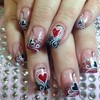 Red Black Love Heart False Nails Valentine's Day French Tip Press on Nails Short Glitter Powder White Lines Design Full Cover Stick on Nails Square Coffin Nails Holiday Acrylic Nails Set for Women