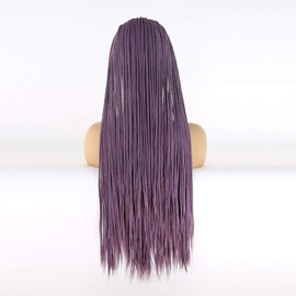 BTWTRY Purple Braided Wig Micro Braided Hair Synthetic Lace Front Wigs for Black Women Heat Resistant Fiber Hair Lavender Box Braids Wig African American Hair (24inch, Purple)