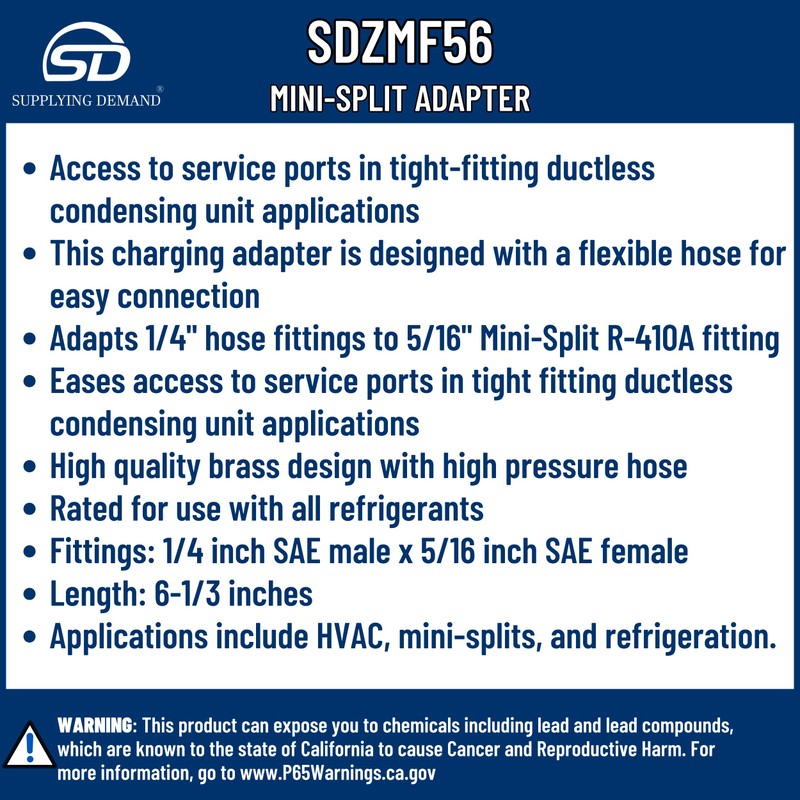Supplying Demand ZMF56 Flexible Mini-Split Adapter Adapts From 1/4 To