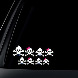 Skull Family Pink Bow & Blue Bow Tie Car Decal/Sticker