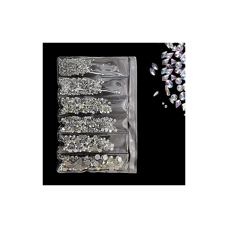 1200 Pieces Rhinestones Set, Nail Glitter, Sequins, 6 Sizes Nail