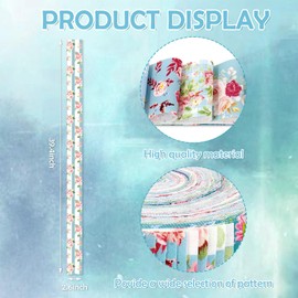 FYSUIMU 40Pcs Floral Cotton Fabric Strips Watercolor Rose Fabric Bundles Green Blue Flower Quilting Patchwork for DIY Sewing Craft Decor, 2.6 x 39.4 Inch