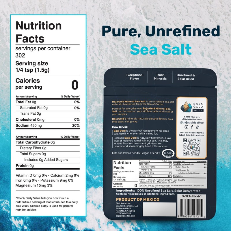 Baja Gold Mineral Sea Salt – Fine Grind – Unrefined,