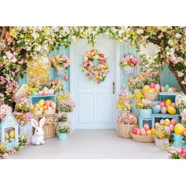 LYWYGG 7x5ft Easter Backdrop Spring Easter Photography Backdrop Easter Floral Colorful Eggs Background Easter Theme Backdrop Easter Party Decoration Backdrop CP-600