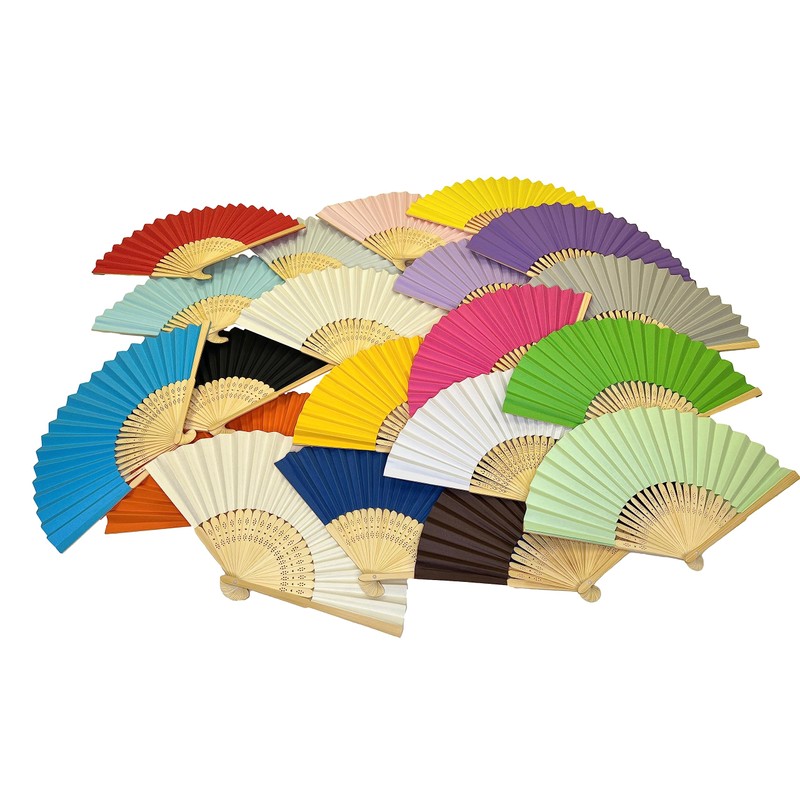 Parev Brown Paper Foldable Hand Held Bamboo Wooden Fan