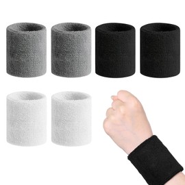 Sweatband, Pack of 6 Sports Wristbands, Breathable Sweatband Wrist, Black, White, Grey