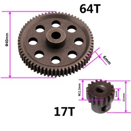 ShareGoo RC 11184 Spur Differential 64T Metal Main Gear & 11119 Pinion 17T Motor Gear Set for HSP Redcat Volcano EPX 1/10 Monster Truck Car