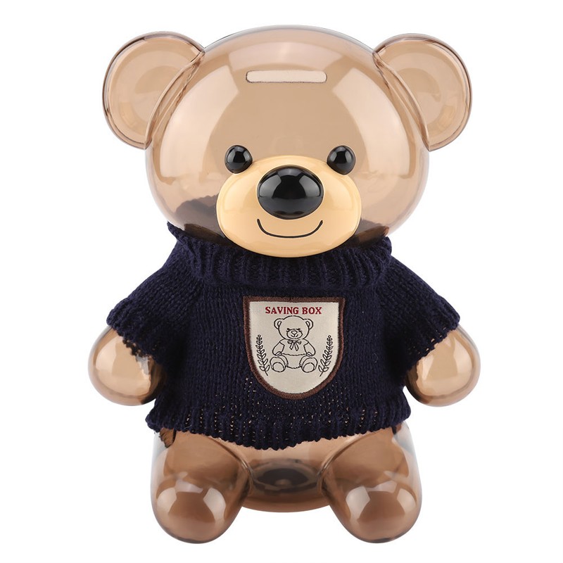 Children Coin Piggy Bank Money Box Cartoon Clothes Bear Plastic