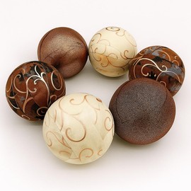 Brown Cream Copper Bronze Harvest Fall Fabric Wrapped Balls - Bowl Filler Autumn Decor Set of 6
