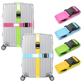 Veki Set of 4 Luggage Strap Set, Luggage Strap with Address Label, Luggage Strap for 18-32 Inch Suitcase, Adjustable Suitcase Straps, Suitcase Accessories for Quick Recognition Luggage, Travel Bag,