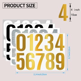 4 Inch Gold Number Stickers, 5 Sheets Vinyl Self-Adhesive Numbers 0-9, Waterproof Mailbox Address Decals for Trash Can, Door, Outdoor Use, House Number Signs (Gold)（4 Inch）