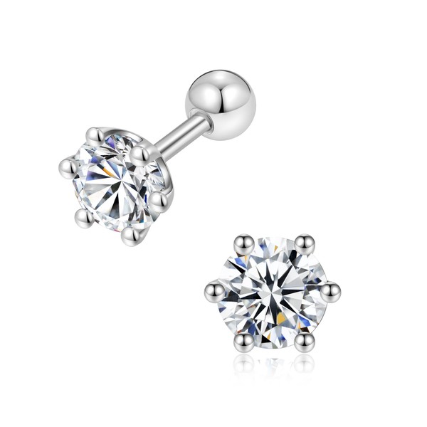Moissanite Screw Backs Stud Earrings, GRA Certification, 6 prongs Solitaire