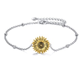 VONALA Sunflower Bracelet Sterling Silver Engraved “You Are My Sunshine” for Women