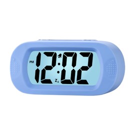 Plumeet Easy to Adjust, Large Digital LCD Travel Alarm Clock, with Snooze Mode and Night Light, Rising Sound Alarm & Handheld Size, Children (Light Blue)