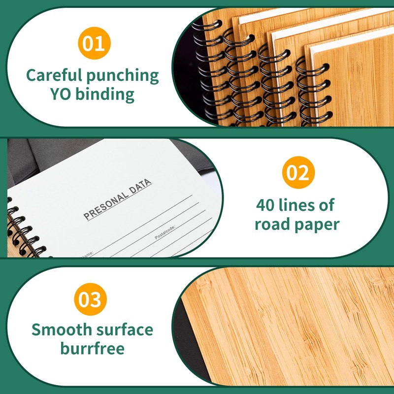 CWUINT 4 Set Lined Bamboo Journal Notebook,80 Pages,5.3”*7.2”,Hardcover Executive Notebooks,Daily