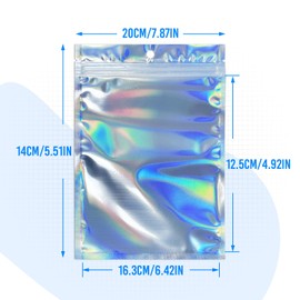 Bolsas Herméticas, 100PCS Bolsa Holográfica Multiusos Reutilizables, Bolsas de Almacenamiento de Dulces, Accesorios, Cosméticos y Más, Aluminio por Ambos Lados 14 x 20cm