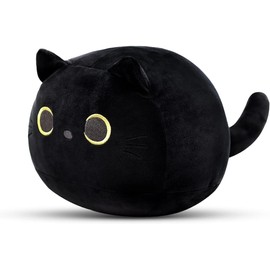 DNFASCHI Black Cat Plush Toy Hug Toy - Soft Toy Pillow Plush Cat Shape Cushion - Plush Toy Cat Gift Doll Squeezable and Pressure Relieving (Black 20 cm)