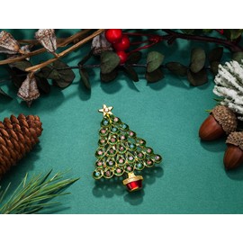 Christmas Tree Pins Multi-Colored Rhinestone Crystal Sparkling Christmas Tree Brooch for Women Gifts Holiday Party Decorations with Message Card & Box