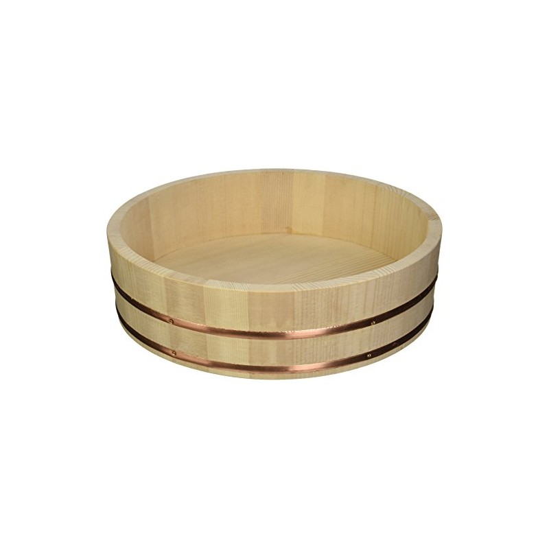 Happy Sales Wooden Sushi Oke Hangiri Mixing Bowl, 14", Natural