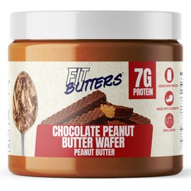 Fit Butters Chocolate Peanut Butter Wafer Peanut Butter Spread - Added Protein and Coconut Oil, Low Carb, Low Sugar, Complete Protein Dessert Flavored Nut Butter