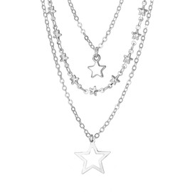Eigso Women's Gothic Silver Alloy Chain Necklace Vintage Y2K Multilayer Star Chain Necklace Choker for Women Emo Chokers, Gemstone, No Gemstone