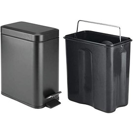 HOMION PEDAL BIN BATHROOM 5L SLIM RECTANGULAR REMOVABLE BUCKET WASTE DUST SLIMLINE EASY TO CLEAN 5 LITRE TOILET STAINLESS STEEL (Black)