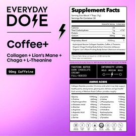 Bold Medium Roast Mushroom Coffee with Collagen, Chaga, Lion's Mane & L-Theanine – 90mg Caffeine per Serving for Focus, Energy, Skin, Digestion & Immunity – 30 Servings