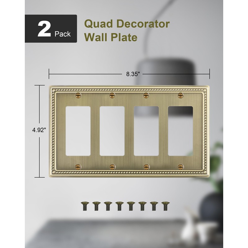 TREEWELL 2-Pack Quad Decorator Outlet Cover Plate, Pearls Decorative Switch