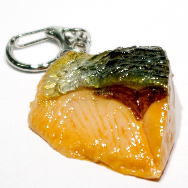 Food Sample Key Holder and eating and Burn, Salmon, 027tk