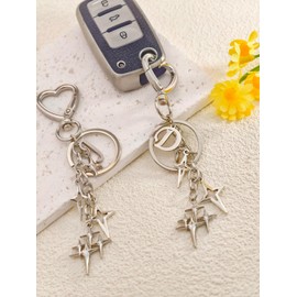 OTETTS Cute Initial Letter Star Keychains Bag Charms Alphabet Key Ring Pendant Y2K Aesthetic Accessories Car Holder Handbag,Stainless Steel K