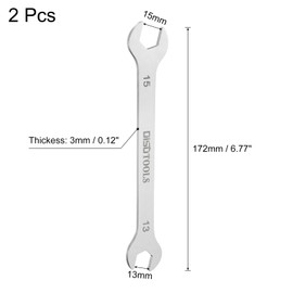 sourcing map 2pcs Thin Open End Wrench 13mm x 15mm Metric Sandblasting Plated 3cr13 Stainless Steel, Double Ended Slim Spanner for Household Maintenance and General Repairs