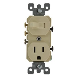 Leviton 3-Way Duplex Combination Switch/Receptacle, 1 P, 3 Wire, 15 A, 120 Vac, 5245-I, Ivory