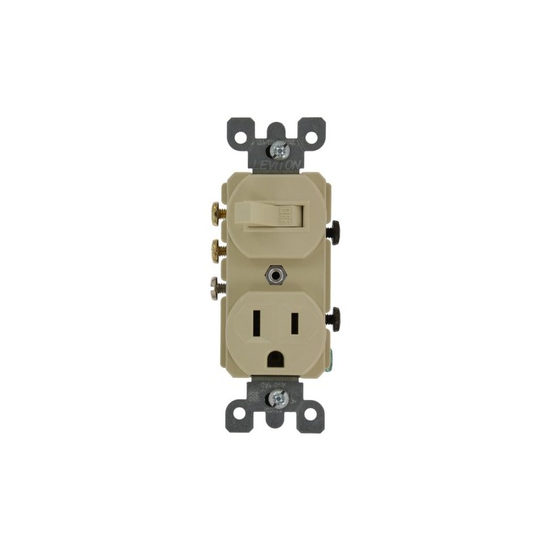Leviton 3-Way Duplex Combination Switch/Receptacle, 1 P, 3 Wire, 15